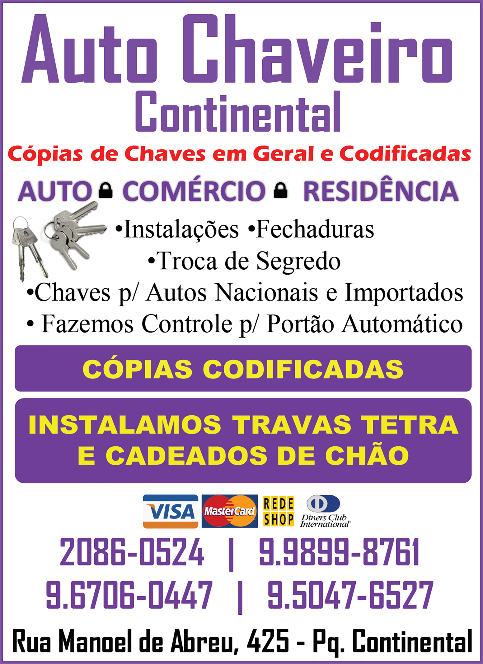Auto Chaveiro Continental para autos e residencias em Guarulhos